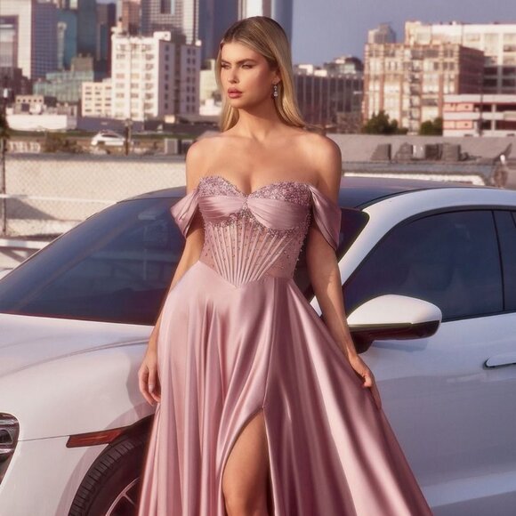 NEW FORMAL A-LINE STRAPLESS PROM LONG SOFT SATIN BEADS EMBELLISHED DRESS CD297